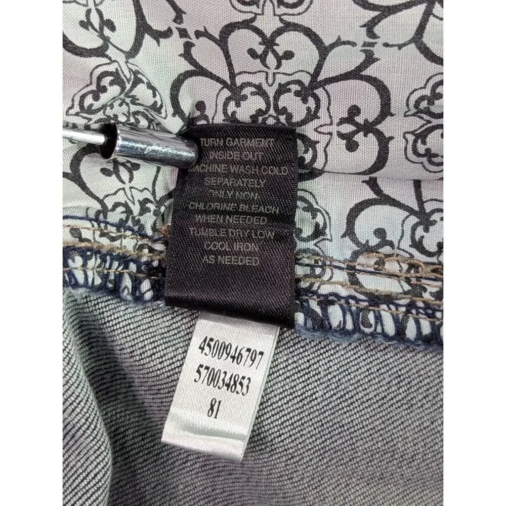 White House Black Market Blanc Bootcut Jeans 12R Blue Embroidered Pockets WHBM